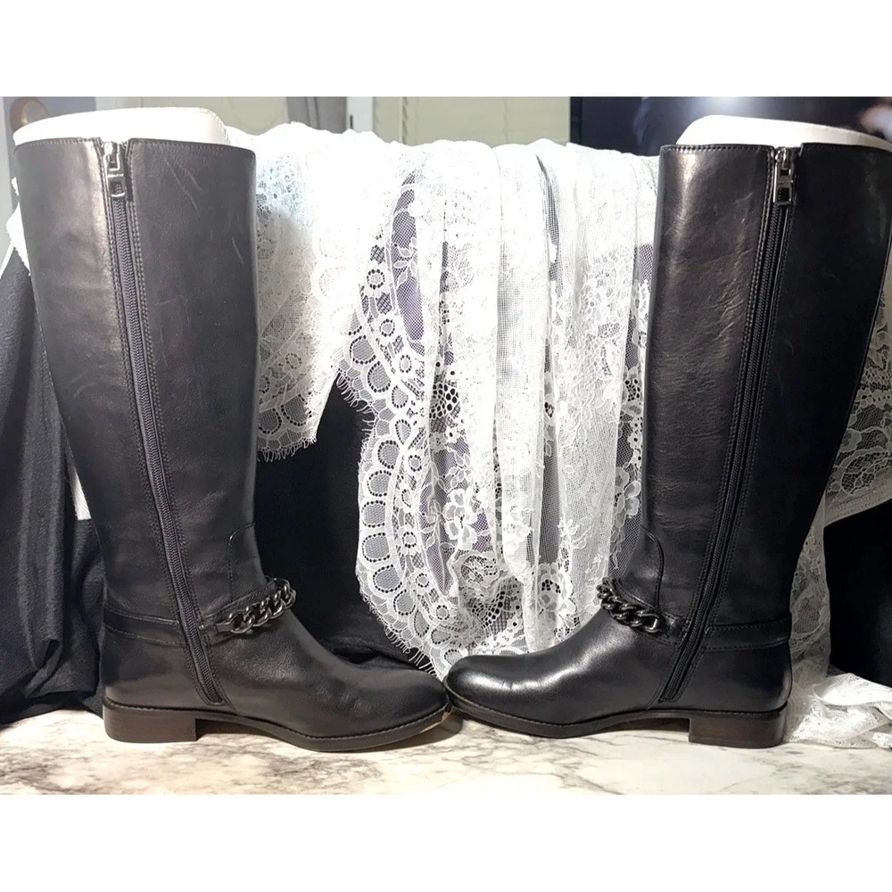 Coach Mabel Calf Leather Boots Womens 5.5 B Black Chain‎  A00193 W/BOX (2970)